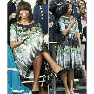 Tracy Feith As Seen On Michelle Obama Look Fit Flare Dress Wisteria Floral